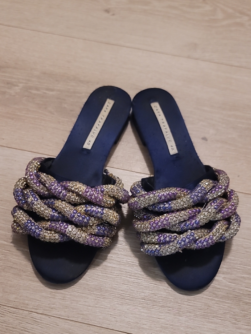 Zara Trafaluc Beaded Braided Slide Sandals 40 / Fits Size 9